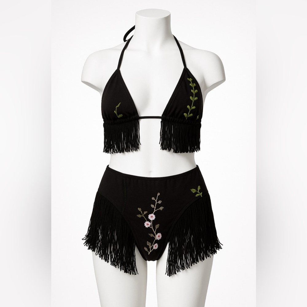Black Fringe Bikini Set